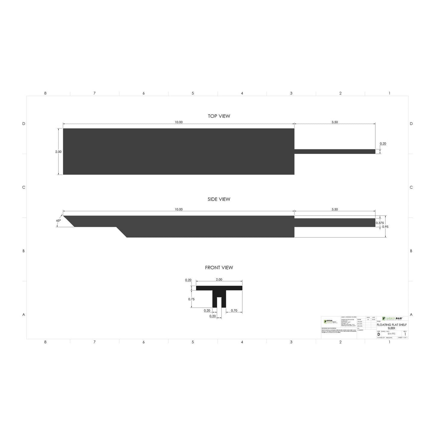 Floating Flat Shelf - Sleek (2 Pack)