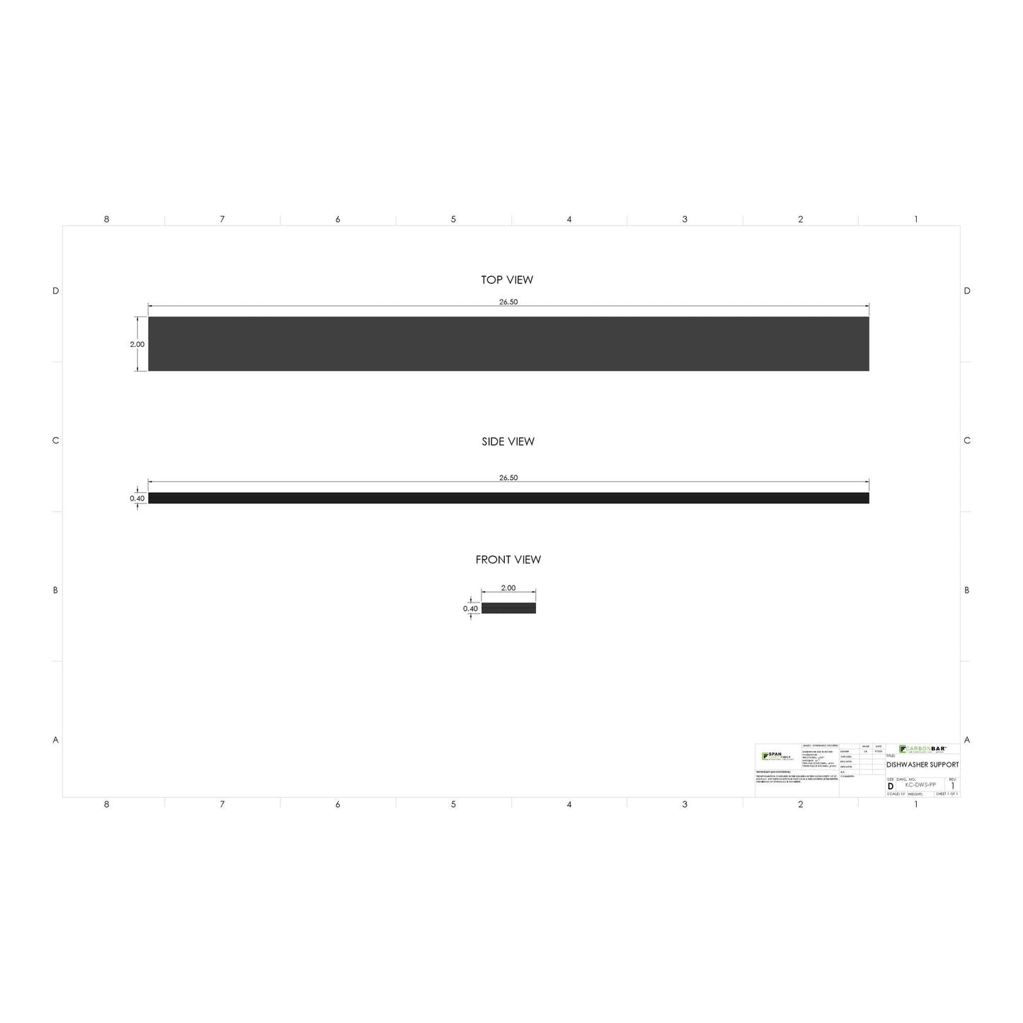 Dishwasher Support 26.5" x 2"